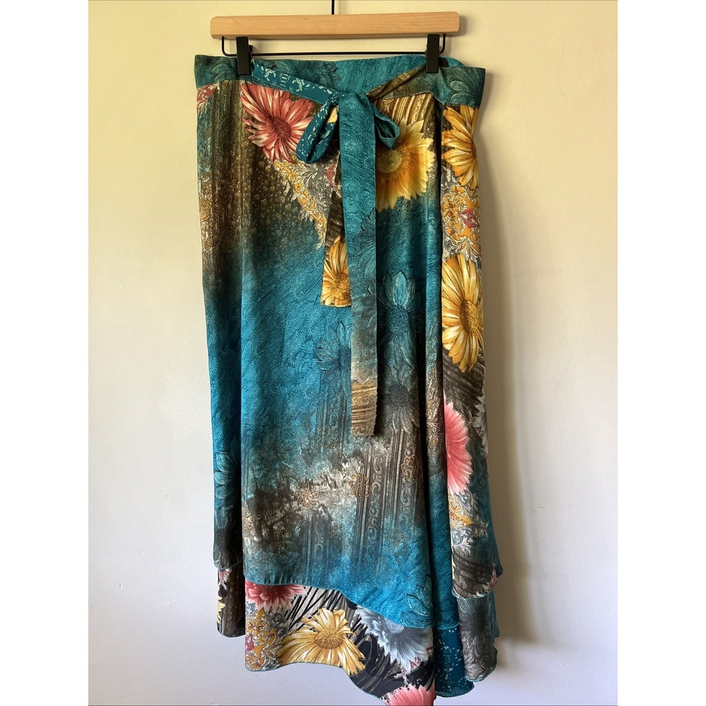 Jovani Designs Hawaii Skirt Size L Vintage True Wrap Midi Floral Boho Resort